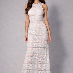 White Sleeveless Lace Maxi Dress – Elegant & Feminine